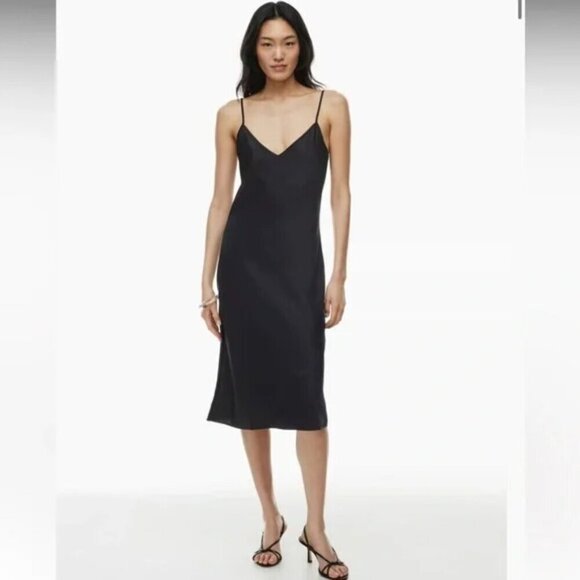 Aritzia Wilfred Only Satin Midi Slip Dress Black Size Small - Picture 4 of 11